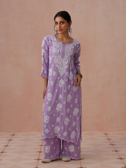House of Chikankari - Lavender Modal Embroidered Chikankari Kurta with Pant
