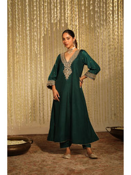 Sheetal Batra - Mysha - Emerald Green Long Choga with Salwar
