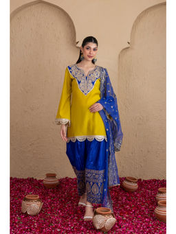 SEW - Lime Blue Embroidered Kurta and Salwar with Dupatta