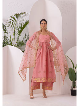 SEW - Rose Pink Printed Kurta and Palazzo with Dupatta