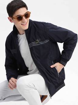 SHOWOFFFF - Striped Navy Blue Bomber Jacket