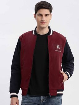 SHOWOFFFF - Colour Block Maroon Bomber Jacket