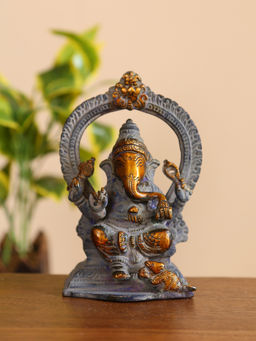 Revive Home - Antique Grey Look Brass Ganesha Accent