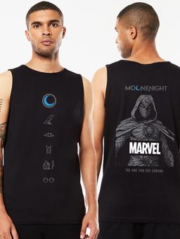 Bewakoof - Official Marvel Men's Black Moon Knight Marvel Graphic Printed Vest