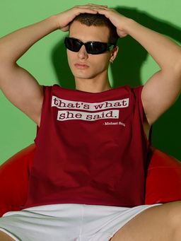 Bewakoof - The Office Men's Red That's What She Said Typography Boxy Vest