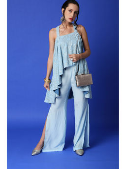 MONK & MEI - Asin Chikankari High Low Top & Slit Pant