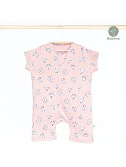 Cocoon Care - Peach Bamboo Knit Short Sleeve Printed Romper for Babies