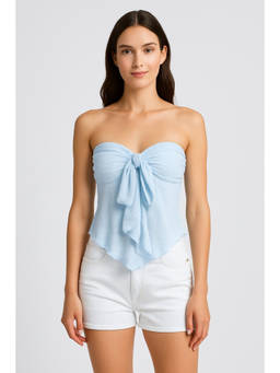 Cider - Blue Floral Tie Front Tube Crop Top