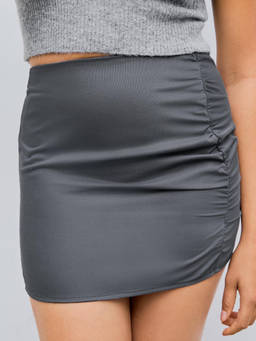 Cider - Navy Blue Mid Rise Solid Ruched Mini Skirt