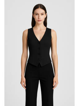 Cider - Black V Neck Solid Button Waist Coat