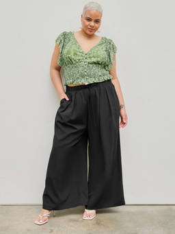 Cider - Elastic Waist Wide Leg Trousers Curve & Plus