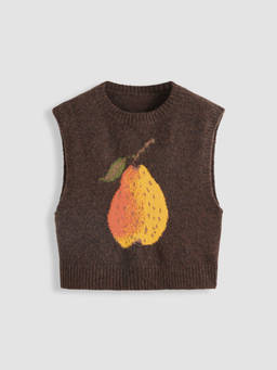 Cider - Knit Wool-Blend Round Neckline Pear Graphic Vest