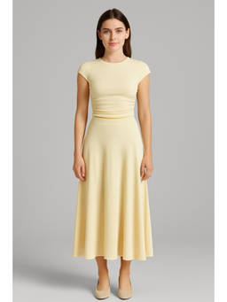 Cider - Jersey Round Neckline Ruched Top & Elastic Waist Maxi Skirt (Set of 2)