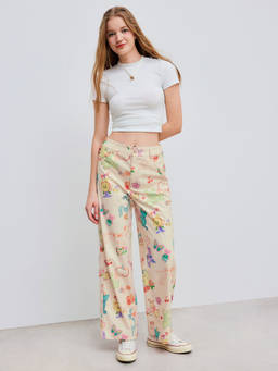 Cider - Corduroy Mid Rise Animal & Fruit Graphic Wide Leg Trousers