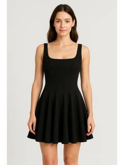 Cider - Woven Square Neck Ruffle Hem Mini Dress ()