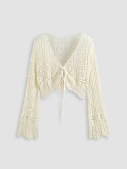 Cider - Solid Crochet Tie Front Deep V Neck Crop Top Curve & Plus