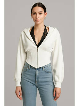 Cider - Rib Lace Halter Contrasting Binding Hoodie