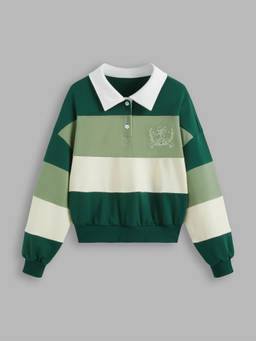 Cider - Cotton-blend Polo Striped Embroidery Sweatshirt