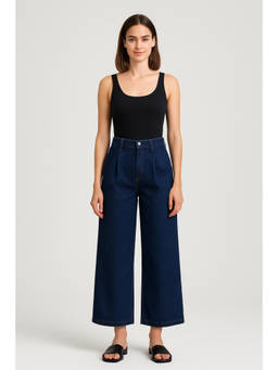 Cider - Denim High Waist Pleated Wide Leg Jeans