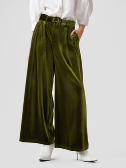 Cider - Velvet Mid Waist Pocket Wide Leg Trousers With Belt