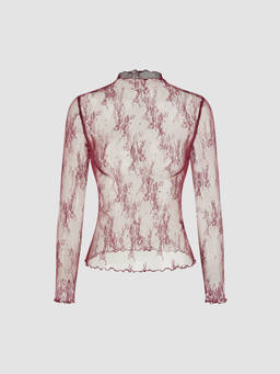 Cider - Lace High Neck Lace Long Sleeve Top