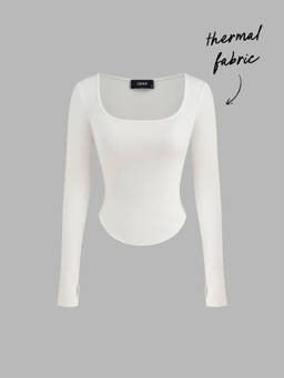 Cider - Thermal Cotton-blend Square Neck Solid Thumb Hole Long Sleeve Tee