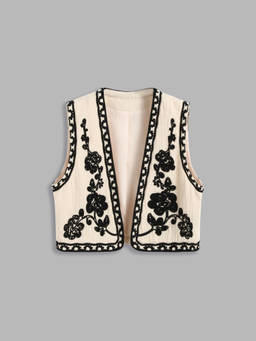 Cider - 100% Cotton Cropped V-Neck Floral Vest
