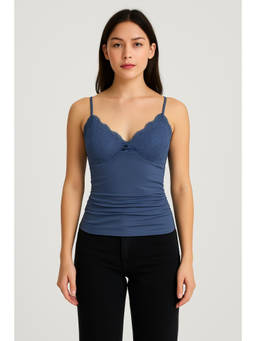 Cider - V-neck Solid Lace Ruched Cami Top