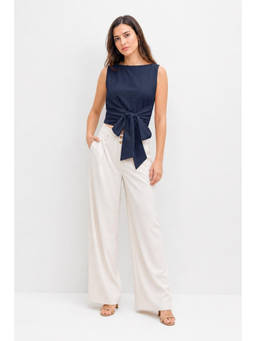 Cider - Linen-blend Boat Neck Solid Knotted Backless Tank Top