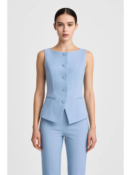 Cider - Woven Boat Neck Solid Button Vest