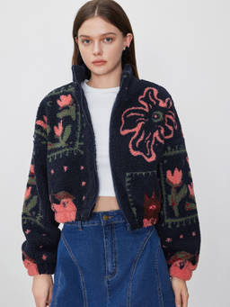 Cider - Fleece High Neck Graphic Zipper Jacket