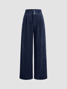 Cider - Corduroy High Waist Solid Pleated Wide Leg Trousers