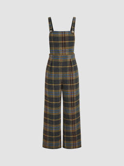 Cider - Tweed Plaid Button Up Wide Leg Jumpsuit