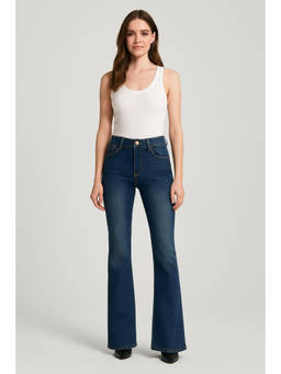 Cider - High Stretch Cider Denim Low Rise Solid Pocket Flared Jeans