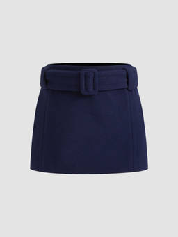 Cider - Wool-like Mid Rise Solid Mini Skirt With Belt