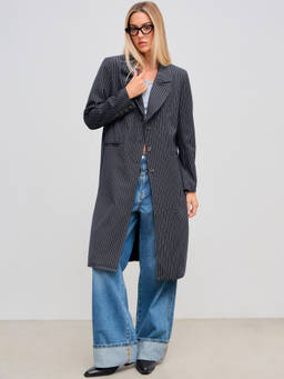 Cider - Notched Collar Striped Button Pocket Coat