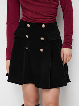 Cider - Velvet High Rise Double Breasted Pleated Mini Skirt