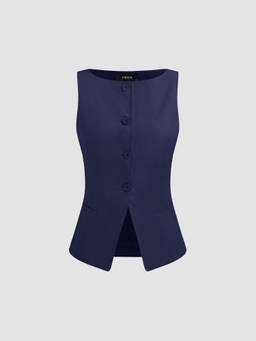 Cider - Woven Boat Neck Solid Button Vest