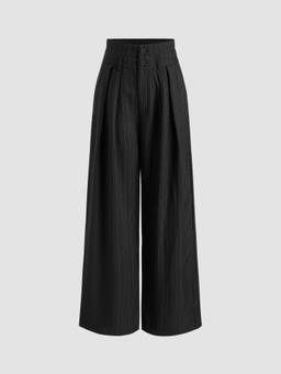 Cider - Mid Waist Striped Pleated Button Trousers