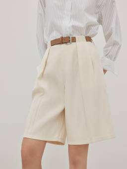 Cider - Mid Rise Pleated Bermuda Shorts With Belt (Set of 2)