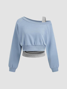 Cider - Terry Off-shoulder Cropped Oversized Sweatshirt & Ruched Tank Top