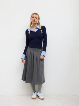 Cider - Cotton-blend Collar Stripe Two Tone Top
