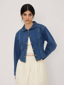 Cider - Denim Collar Cinched Waist Jacket