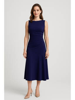 Cider - Boat Neck Solid Ruffle Ruched Maxi Dress