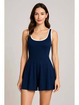 Cider - U-neckline Contrasting Trim Solid Romper
