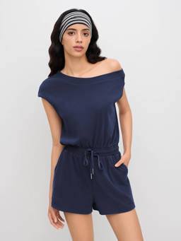 Cider - Asymmetrical Neck Drawstring Romper