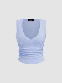 Cider - Cotton-blend V-neck Ruched Top