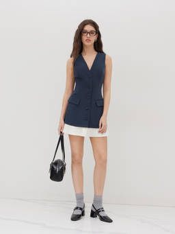 Cider - V-neck Two Tone Pleated Mini Dress