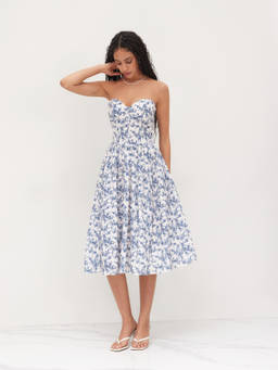 Cider - Bandeau Ditsy Floral Ruffle Midi Dress