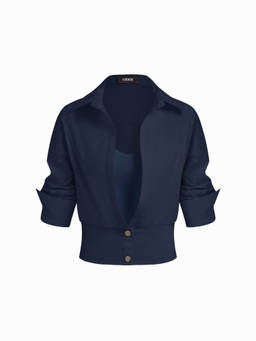 Cider - Cotton Collar Mid-length Sleeve Shirt with Cami Top